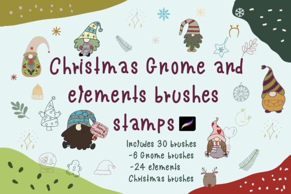 Christmas Gnome & Elements: Procreate Stamps
