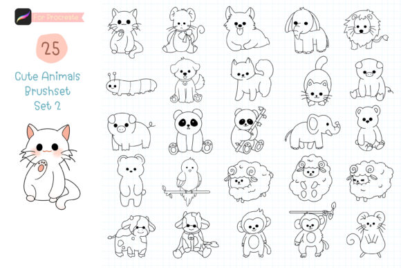 Cute Animal Stamp Brushes for Procreate Set 2