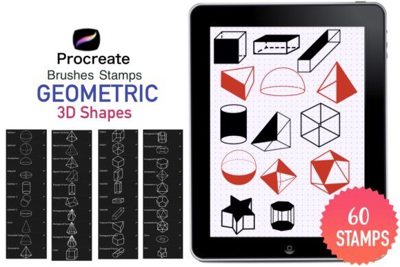 Streamlining Digital Design with Procreate Stamps 60 Geometric 3D Shapes